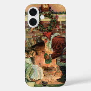 Vintage Christmas, Victorian Santa Claus Children iPhone 16 Case