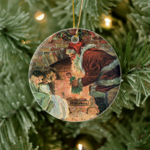 Vintage Christmas, Victorian Santa Claus Children Ceramic Tree Decoration