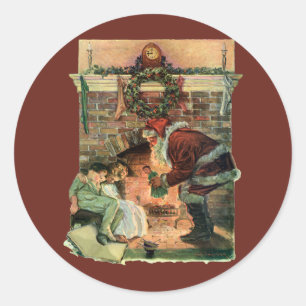 Vintage Christmas, Victorian Santa Claus Children Classic Round Sticker