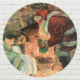 Vintage Christmas, Victorian Santa Claus Children Classic Round Sticker