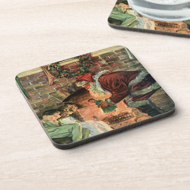 Vintage Christmas, Victorian Santa Claus Children Coaster (Left Side)