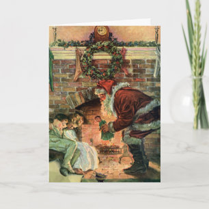 Vintage Christmas, Victorian Santa Claus Children Holiday Card