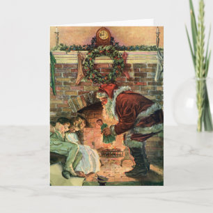 Vintage Christmas, Victorian Santa Claus Children Holiday Card