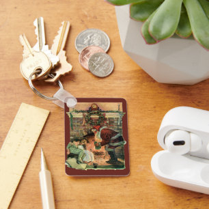 Vintage Christmas, Victorian Santa Claus Children Key Ring