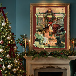 Vintage Christmas, Victorian Santa Claus Children Poster