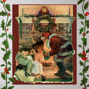 Vintage Christmas, Victorian Santa Claus Children Poster