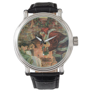 Vintage Christmas, Victorian Santa Claus Children Watch