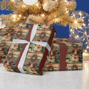 Vintage Christmas, Victorian Santa Claus Children Wrapping Paper