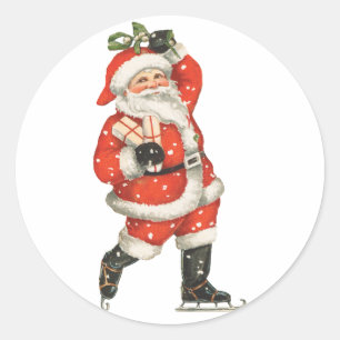 Vintage Christmas Victorian Santa Claus Ice Skater Classic Round Sticker