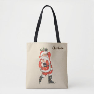 Vintage Christmas Victorian Santa Claus Ice Skater Tote Bag