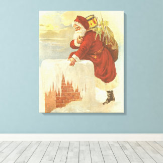 Vintage Christmas Victorian Santa Claus in Chimney Canvas Print