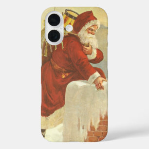 Vintage Christmas Victorian Santa Claus in Chimney iPhone 16 Case