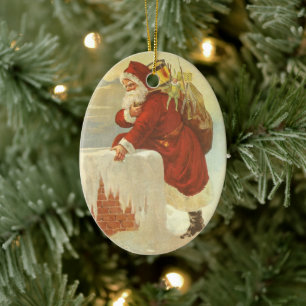 Vintage Christmas Victorian Santa Claus in Chimney Ceramic Tree Decoration