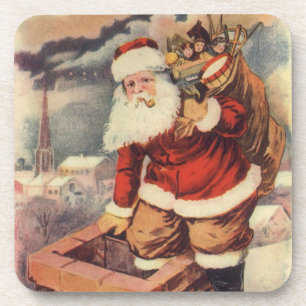 Vintage Christmas Victorian Santa Claus in Chimney Coaster