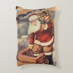Vintage Christmas Victorian Santa Claus in Chimney Decorative Cushion