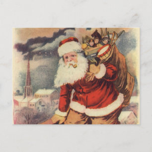 Vintage Christmas Victorian Santa Claus in Chimney Holiday Postcard