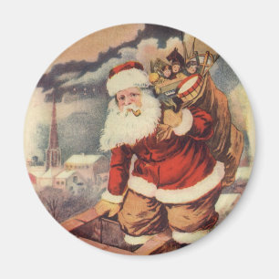Vintage Christmas Victorian Santa Claus in Chimney Magnet