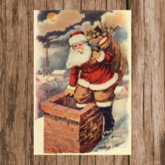 Vintage Christmas Victorian Santa Claus in Chimney Poster