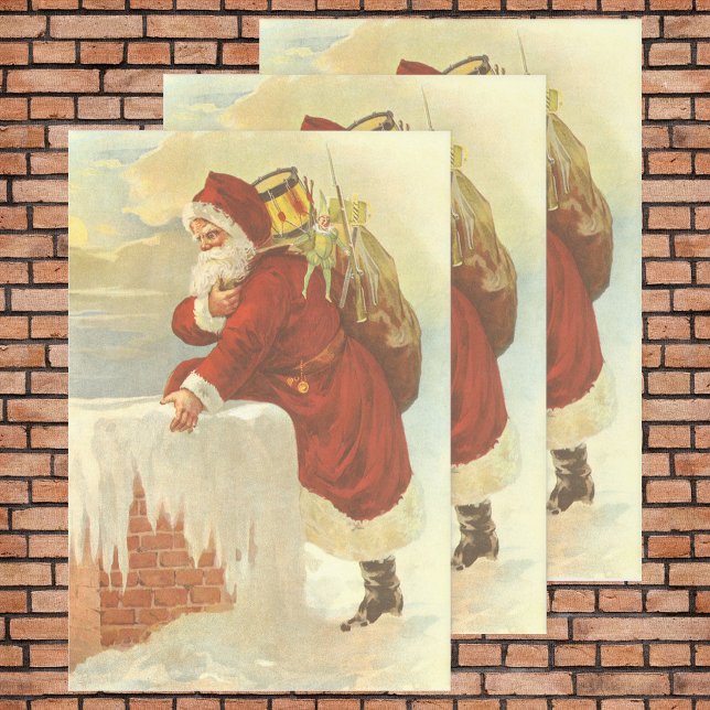 Vintage Christmas Victorian Santa Claus in Chimney Wrapping Paper Sheet (Creator Uploaded)