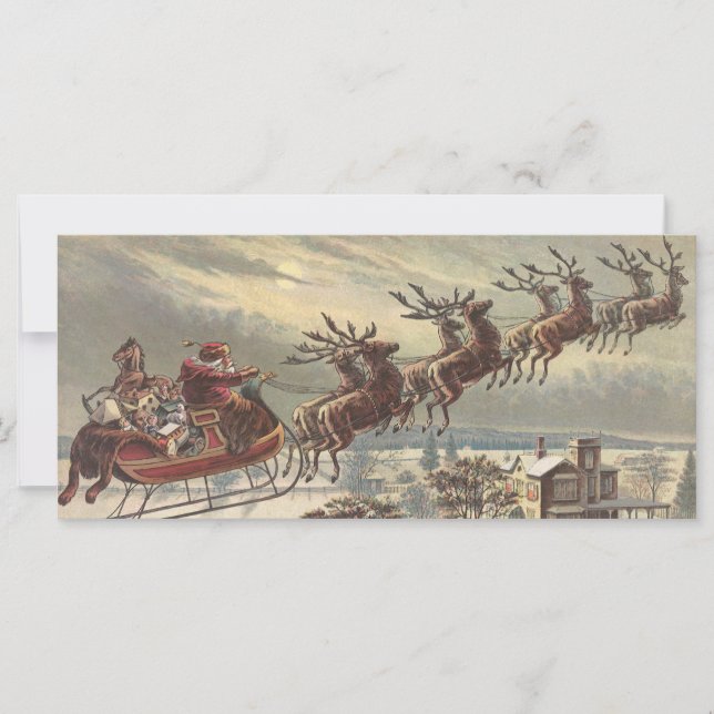 Vintage Christmas, Victorian Santa Claus in Sleigh (Front)
