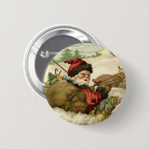 Vintage Christmas, Victorian Santa Claus in Sleigh 6 Cm Round Badge