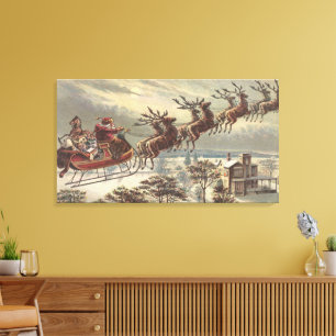 Vintage Christmas, Victorian Santa Claus in Sleigh Canvas Print