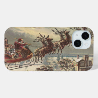 Vintage Christmas, Victorian Santa Claus in Sleigh iPhone 15 Case