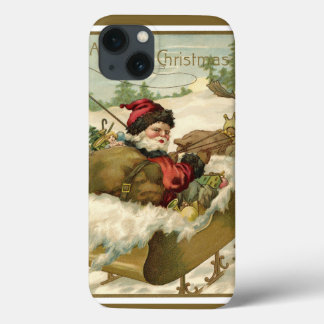 Vintage Christmas, Victorian Santa Claus in Sleigh iPhone 13 Case