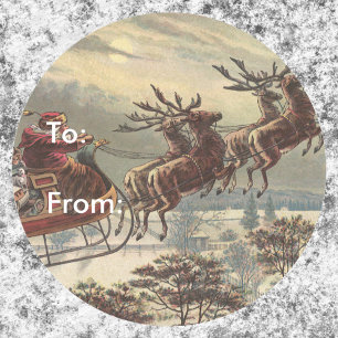 Vintage Christmas, Victorian Santa Claus in Sleigh Classic Round Sticker