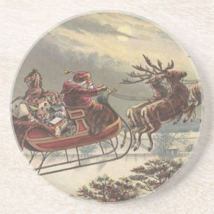 Vintage Christmas, Victorian Santa Claus in Sleigh Coaster