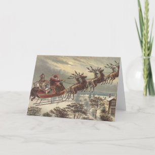 Vintage Christmas, Victorian Santa Claus in Sleigh Holiday Card