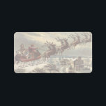 Vintage Christmas, Victorian Santa Claus in Sleigh Label<br><div class="desc">Vintage illustration Victorian Merry Christmas holiday design featuring Santa Claus in his sleigh with his reindeer delivering toys on Christmas Eve. Saint Nicholas flying through the sky over a town with houses in the light of the moon. By Thomas Nast.</div>