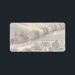 Vintage Christmas, Victorian Santa Claus in Sleigh Label<br><div class="desc">Vintage illustration Victorian Merry Christmas holiday design featuring Santa Claus in his sleigh with his reindeer delivering toys on Christmas Eve. Saint Nicholas flying through the sky over a town with houses in the light of the moon. By Thomas Nast.</div>
