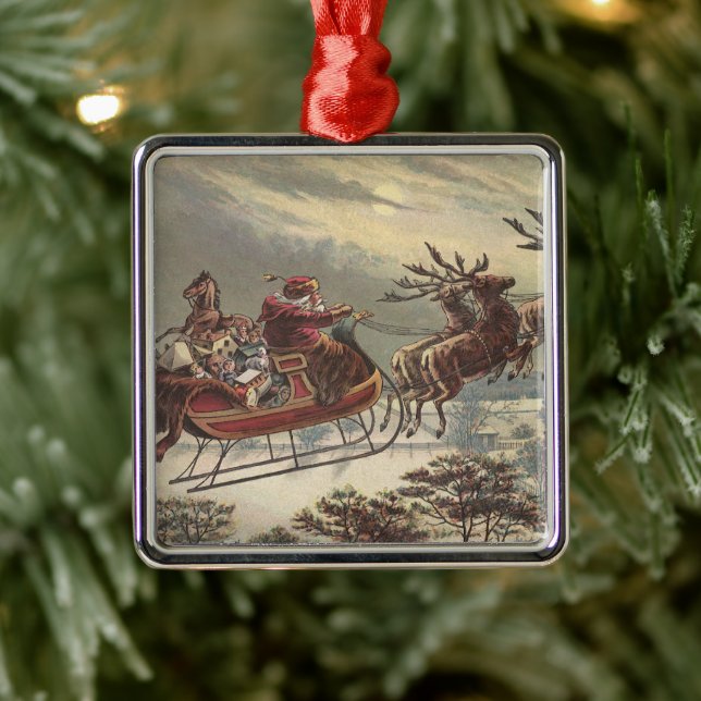 Vintage Christmas, Victorian Santa Claus in Sleigh Metal Tree Decoration (Tree)