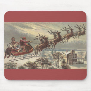 Vintage Christmas, Victorian Santa Claus in Sleigh Mouse Mat