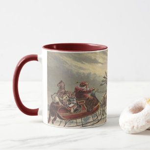 Vintage Christmas, Victorian Santa Claus in Sleigh Mug