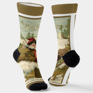 Vintage Christmas, Victorian Santa Claus in Sleigh Socks