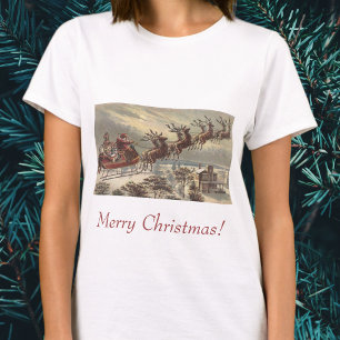 Vintage Christmas, Victorian Santa Claus in Sleigh T-Shirt