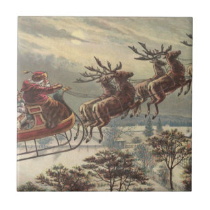 Vintage Christmas, Victorian Santa Claus in Sleigh Tile