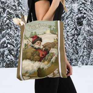 Vintage Christmas, Victorian Santa Claus in Sleigh Tote Bag