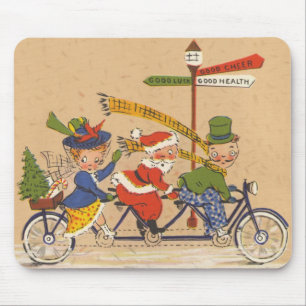 Vintage Christmas, Victorian Santa Claus on Bike Mouse Mat