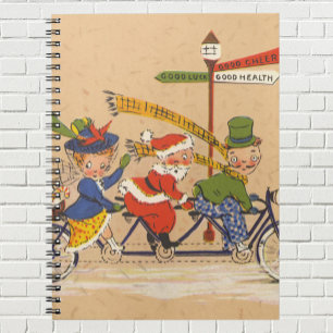 Vintage Christmas, Victorian Santa Claus on Bike Notebook