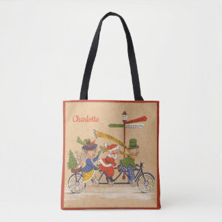Vintage Christmas, Victorian Santa Claus on Bike Tote Bag