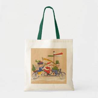 Vintage Christmas, Victorian Santa Claus on Bike Tote Bag