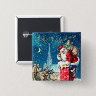 Vintage Christmas Victorian Santa Claus on Chimney 15 Cm Square Badge