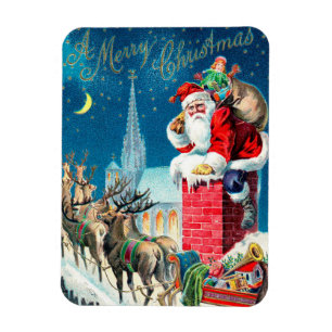 Vintage Christmas Victorian Santa Claus on Chimney Magnet