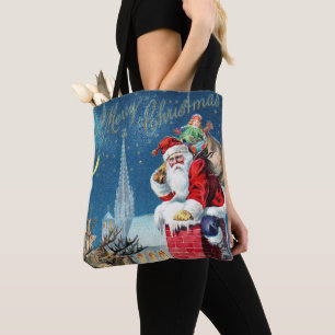 Vintage Christmas Victorian Santa Claus on Chimney Tote Bag