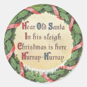 Vintage Christmas, Victorian Santa Claus on Wreath Classic Round Sticker