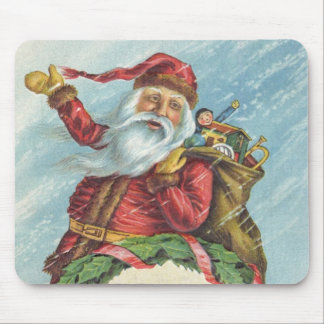 Vintage Christmas, Victorian Santa Claus on Wreath Mouse Mat