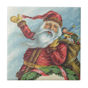 Vintage Christmas, Victorian Santa Claus on Wreath Tile